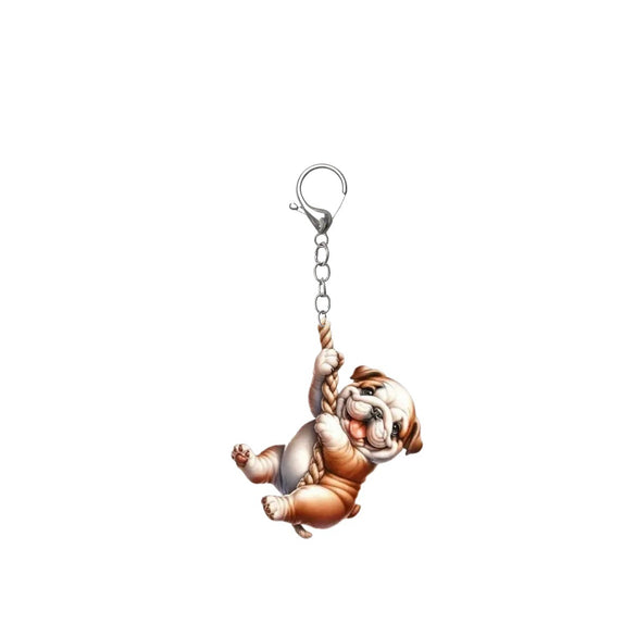 Fashion Drawstring 2D Flat Acrylic Dog Ladies Keychain Accessories And Pendants For Cars