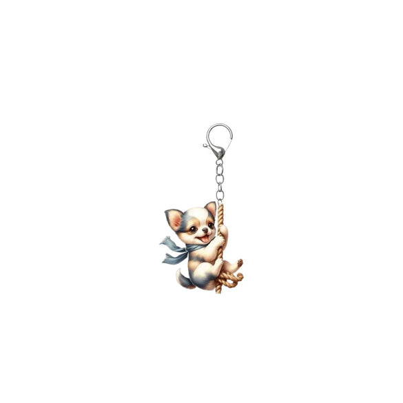 Fashion Drawstring 2D Flat Acrylic Dog Ladies Keychain Accessories And Pendants For Cars