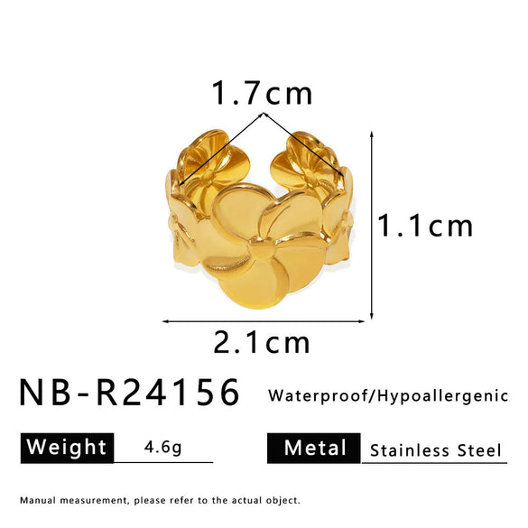 Fashion Egg Flower Smooth Five Petal Stainless Steel Ring With Real Gold Plating For Women Geometric Shape