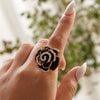 Fashion Electroplated Alloy Flower Ring With Oil Drip Rose Design Adjustable Opening Unisex Statement Ring