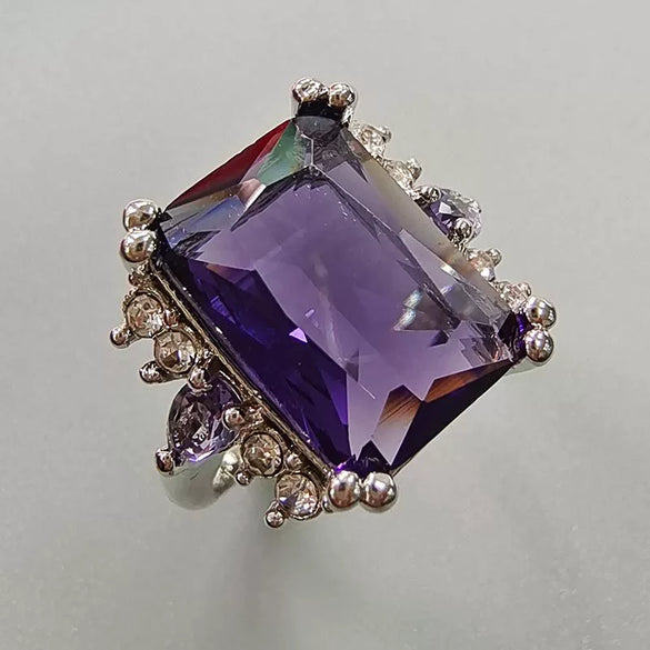 Fashion Electroplated Alloy Ring With Purple Rectangular And Teardrop Zircon Star Pattern For Women