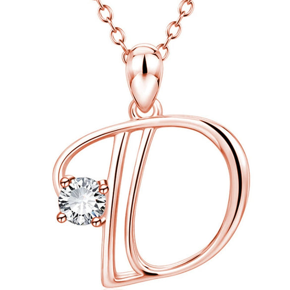 Fashion Electroplated Metal Letter Pendant Necklace With Clear Stone Inlay Alphabet Jewelry