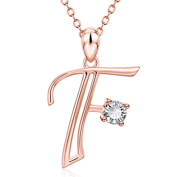 Fashion Electroplated Metal Letter Pendant Necklace With Clear Stone Inlay Alphabet Jewelry