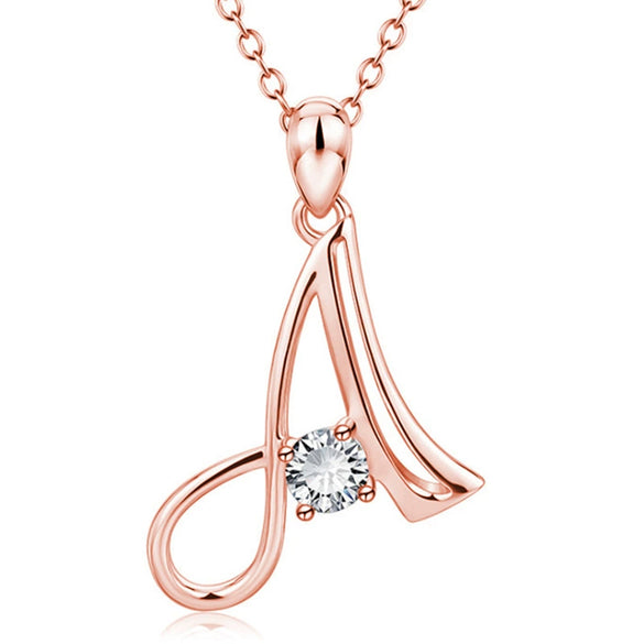 Fashion Electroplated Metal Letter Pendant Necklace With Clear Stone Inlay Alphabet Jewelry