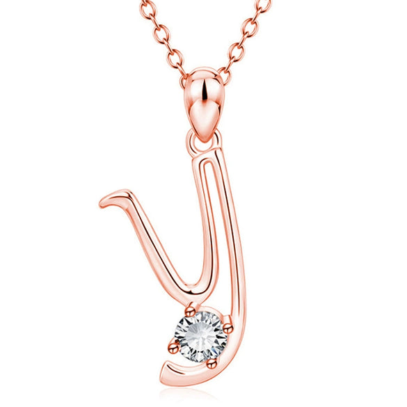 Fashion Electroplated Metal Letter Pendant Necklace With Clear Stone Inlay Alphabet Jewelry