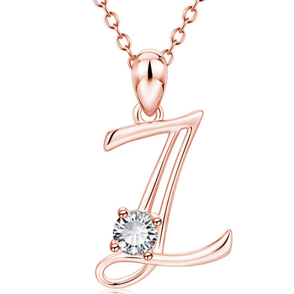 Fashion Electroplated Metal Letter Pendant Necklace With Clear Stone Inlay Alphabet Jewelry