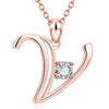 Fashion Electroplated Metal Letter Pendant Necklace With Clear Stone Inlay Alphabet Jewelry