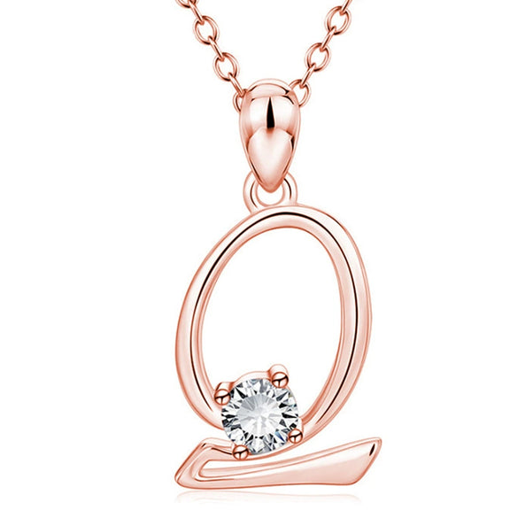 Fashion Electroplated Metal Letter Pendant Necklace With Clear Stone Inlay Alphabet Jewelry