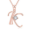Fashion Electroplated Metal Letter Pendant Necklace With Clear Stone Inlay Alphabet Jewelry