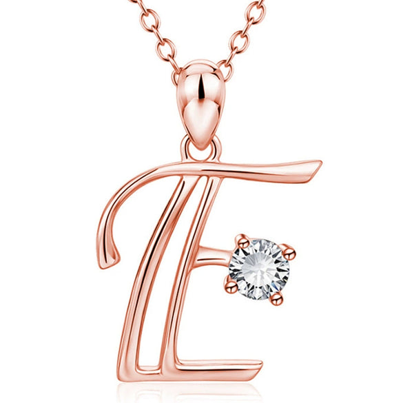 Fashion Electroplated Metal Letter Pendant Necklace With Clear Stone Inlay Alphabet Jewelry