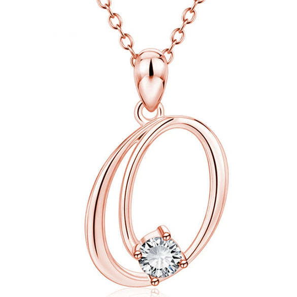 Fashion Electroplated Metal Letter Pendant Necklace With Clear Stone Inlay Alphabet Jewelry