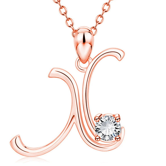 Fashion Electroplated Metal Letter Pendant Necklace With Clear Stone Inlay Alphabet Jewelry