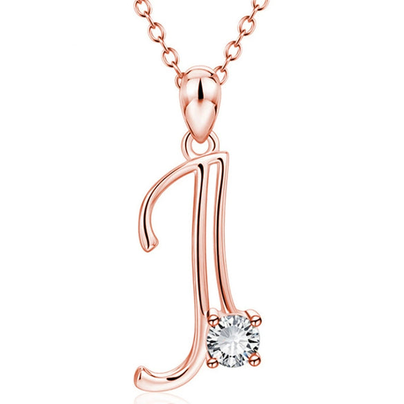 Fashion Electroplated Metal Letter Pendant Necklace With Clear Stone Inlay Alphabet Jewelry