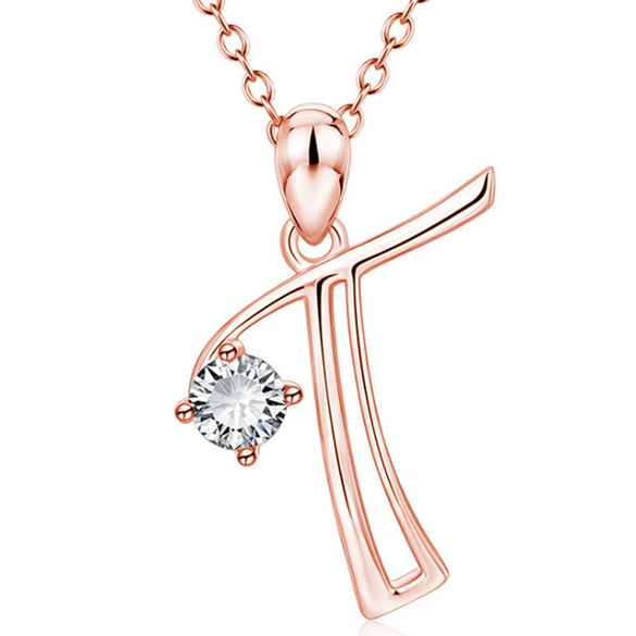 Fashion Electroplated Metal Letter Pendant Necklace With Clear Stone Inlay Alphabet Jewelry