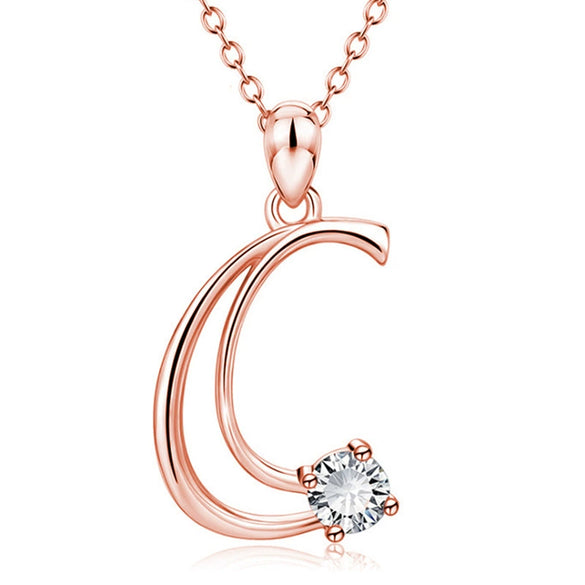Fashion Electroplated Metal Letter Pendant Necklace With Clear Stone Inlay Alphabet Jewelry