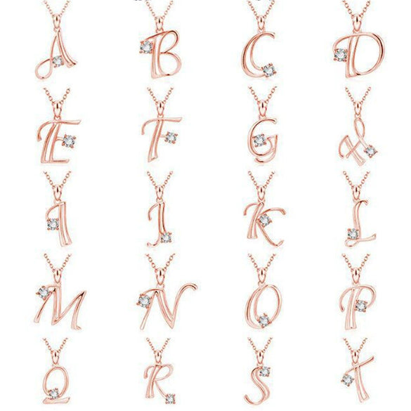 Fashion Electroplated Metal Letter Pendant Necklace With Clear Stone Inlay Alphabet Jewelry