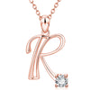 Fashion Electroplated Metal Letter Pendant Necklace With Clear Stone Inlay Alphabet Jewelry