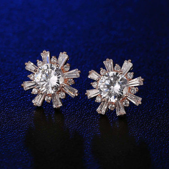Fashion Electroplated Sunflower And Daisy Flower Earrings With Full Zircon Cartoon Style Earrings For Women