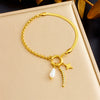 Fashion Elegant Allmatch Goldplated Love Square White Bei Pearl Water Drop Pendant Irregular Stainless Steel Bracelet With Heart Shape Star Geometric Patterns Electroplated