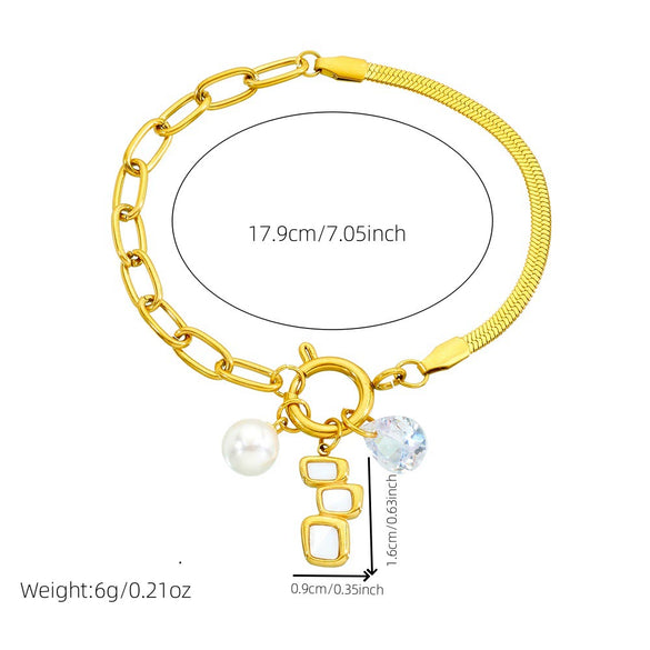 Fashion Elegant Allmatch Goldplated Love Square White Bei Pearl Water Drop Pendant Irregular Stainless Steel Bracelet With Heart Shape Star Geometric Patterns Electroplated