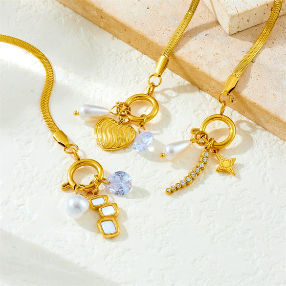 Fashion Elegant Allmatch Goldplated Love Square White Bei Pearl Water Drop Pendant Irregular Stainless Steel Bracelet With Heart Shape Star Geometric Patterns Electroplated