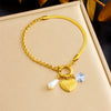 Fashion Elegant Allmatch Goldplated Love Square White Bei Pearl Water Drop Pendant Irregular Stainless Steel Bracelet With Heart Shape Star Geometric Patterns Electroplated