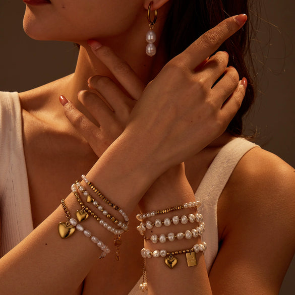 Fashion Elegant Baroque Style Alien Imitation Pearl Stainless Steel Electroplated Geometric Jewelry Bracelet Earrings For Women