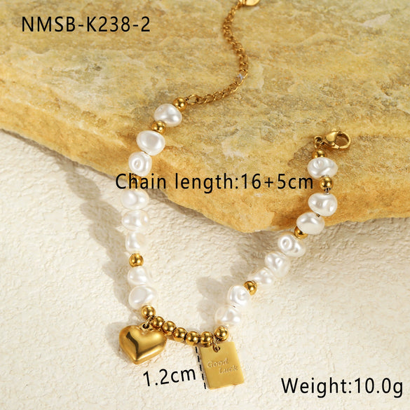 Fashion Elegant Baroque Style Alien Imitation Pearl Stainless Steel Electroplated Geometric Jewelry Bracelet Earrings For Women