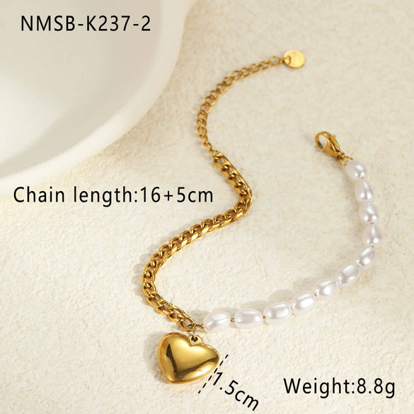 Fashion Elegant Baroque Style Alien Imitation Pearl Stainless Steel Electroplated Geometric Jewelry Bracelet Earrings For Women