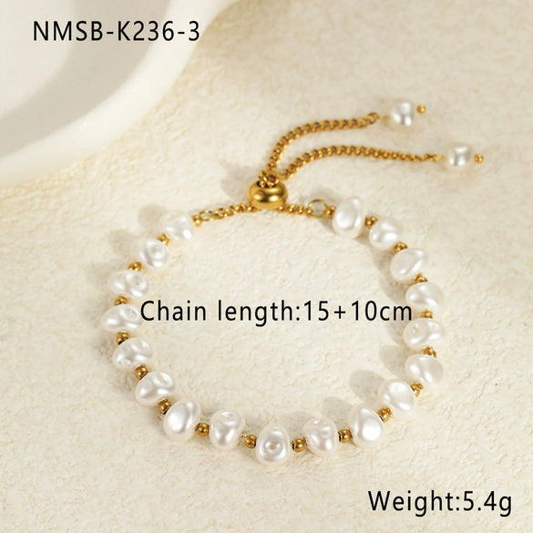 Fashion Elegant Baroque Style Alien Imitation Pearl Stainless Steel Electroplated Geometric Jewelry Bracelet Earrings For Women