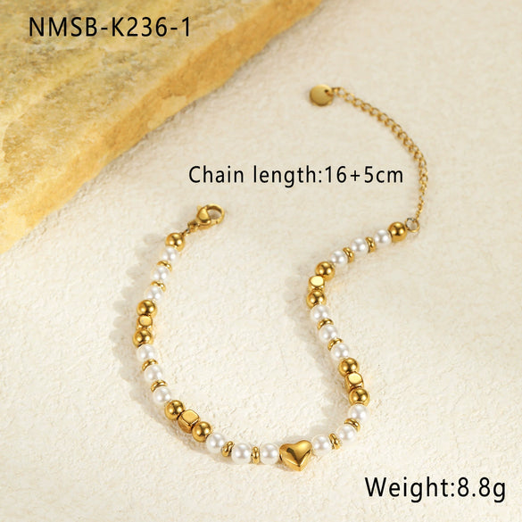 Fashion Elegant Baroque Style Alien Imitation Pearl Stainless Steel Electroplated Geometric Jewelry Bracelet Earrings For Women