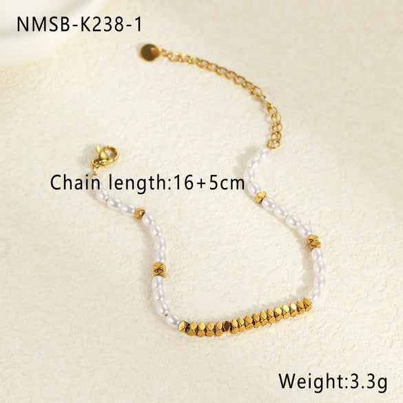 Fashion Elegant Baroque Style Alien Imitation Pearl Stainless Steel Electroplated Geometric Jewelry Bracelet Earrings For Women