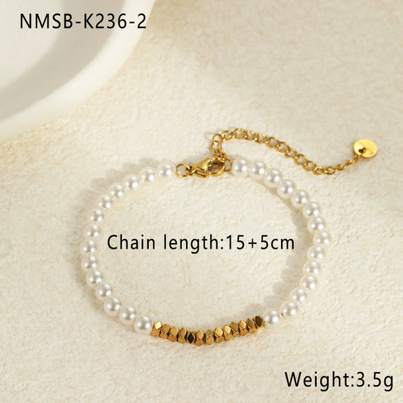 Fashion Elegant Baroque Style Alien Imitation Pearl Stainless Steel Electroplated Geometric Jewelry Bracelet Earrings For Women