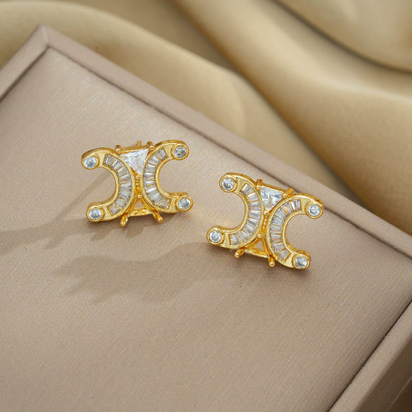 Fashion Elegant Double C Arc De Triomphe Necklace Earrings Set For Women Titanium Steel Jewelry With Geometric Design Vacuum Furnace Electroplating