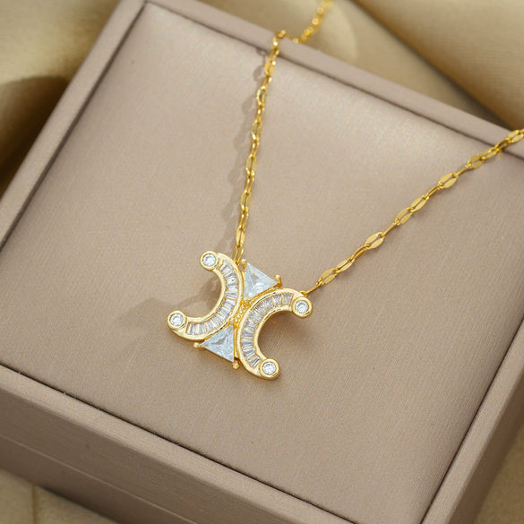Fashion Elegant Double C Arc De Triomphe Necklace Earrings Set For Women Titanium Steel Jewelry With Geometric Design Vacuum Furnace Electroplating