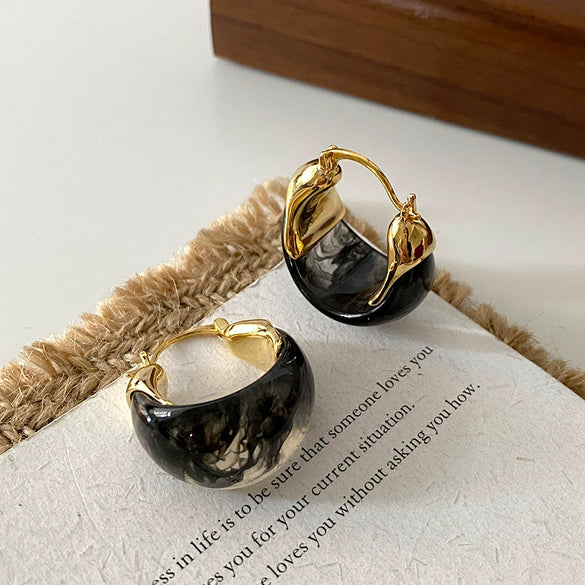 Fashion Elegant French Amber Earrings Light Luxury Highend Retro Brown U Shape Plastic Resin Earrings For Women