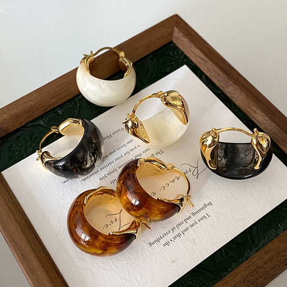 Fashion Elegant French Amber Earrings Light Luxury Highend Retro Brown U Shape Plastic Resin Earrings For Women