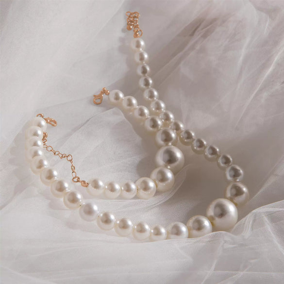 Fashion Elegant Imitation Pearl Necklace Earrings Suit For Women