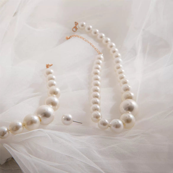 Fashion Elegant Imitation Pearl Necklace Earrings Suit For Women