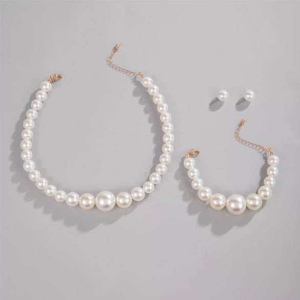 Fashion Elegant Imitation Pearl Necklace Earrings Suit For Women