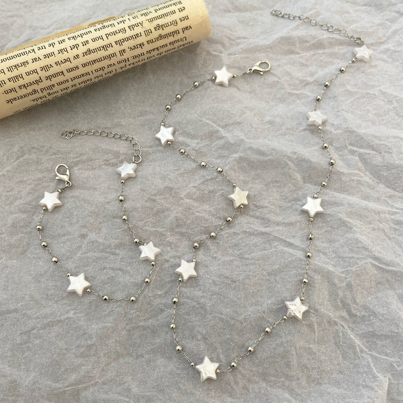 Fashion Elegant Imitation Pearls Fivepointed Star Earrings Necklace Bracelet Electroplating Design For Women
