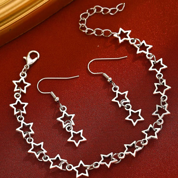 Fashion Elegant Imitation Pearls Fivepointed Star Earrings Necklace Bracelet Electroplating Design For Women
