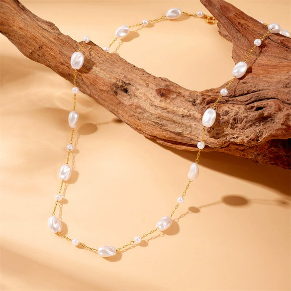 Fashion Elegant Ladies Stainless Steel Pearl Chain Accessories Necklace Bracelet With Electroplating