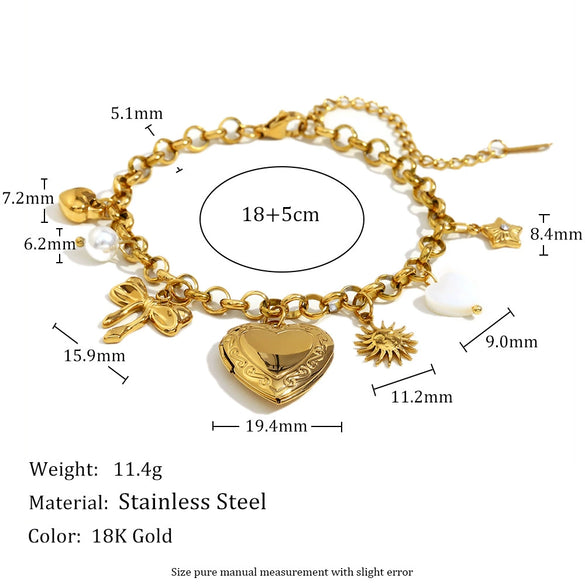 Fashion Elegant Light Luxury Hand Jewelry Stainless Steel 18K Gold Plated Love Heart Shape Butterfly Pendant Bracelet With Electroplating