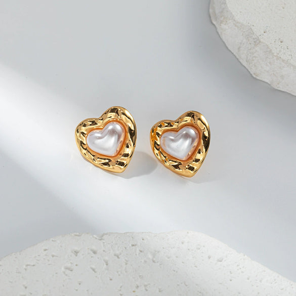 Fashion Elegant Love Pearl Stainless Steel Heartshaped Electroplated Women's Jewelry Earrings