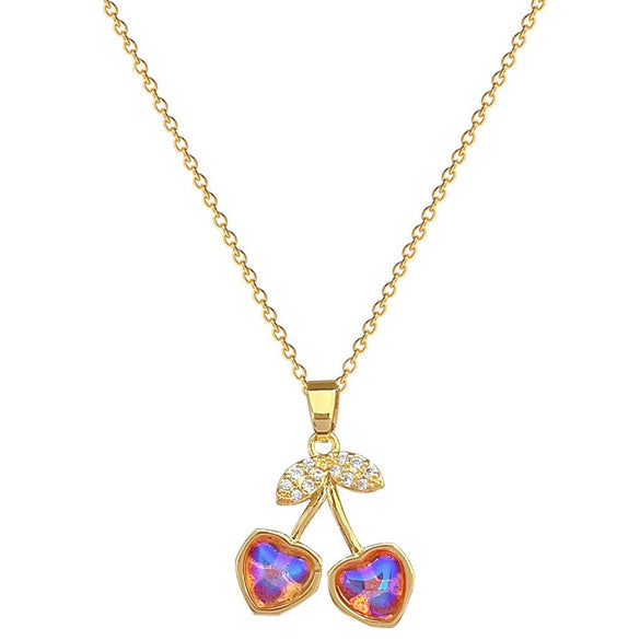 Fashion Elegant Luxury Fruit Shaped Copper And Stainless Steel Micro Inlaid Earrings Necklace Suit With Electroplating