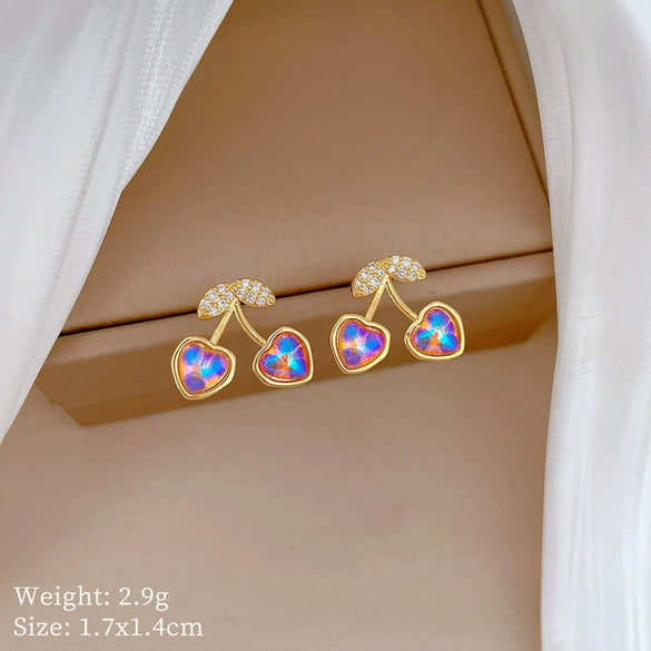 Fashion Elegant Luxury Fruit Shaped Copper And Stainless Steel Micro Inlaid Earrings Necklace Suit With Electroplating
