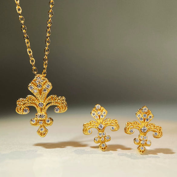 Fashion Elegant Luxury Jewelry Set S925 Silver Doublesided Iris Cut Out Electroplated For Women And Men