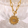 Fashion Elegant Stainless Steel And Titanium Steel Necklace With Geometric Eightpointed Star Coin Pendant Electroplated 18K Gold For Women