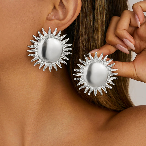 Fashion Exaggerate Alloy Fivepointed Star Sun Flower Electroplated Hammered Imitation Pearl Women's Earrings
